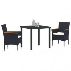 Ensemble de jardin de 3 pièces en poly rattan noir