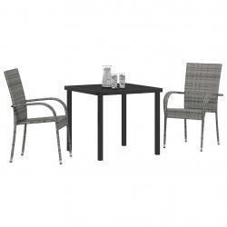 Ensemble de salle à manger pour jardin 3 pcs Gris Rotin PE