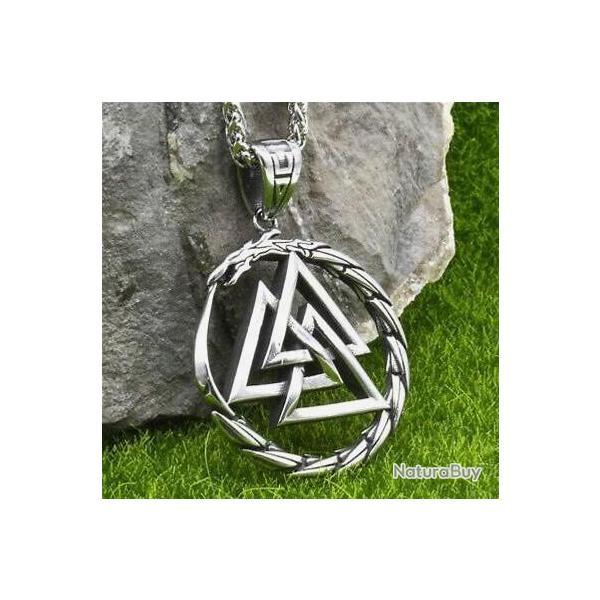 Collier pendentif homme Viking Talisman Valknut dragon en acier inoxydable enchre