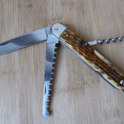 Couteau pliant ancien BARGEON à pompe 3 pièces inox os cerfé Thiers France