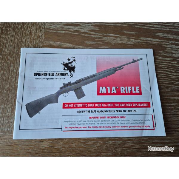 livre 38 pages, manuel d'utilisation, livret de manipulation du fusil M14 springfield armory