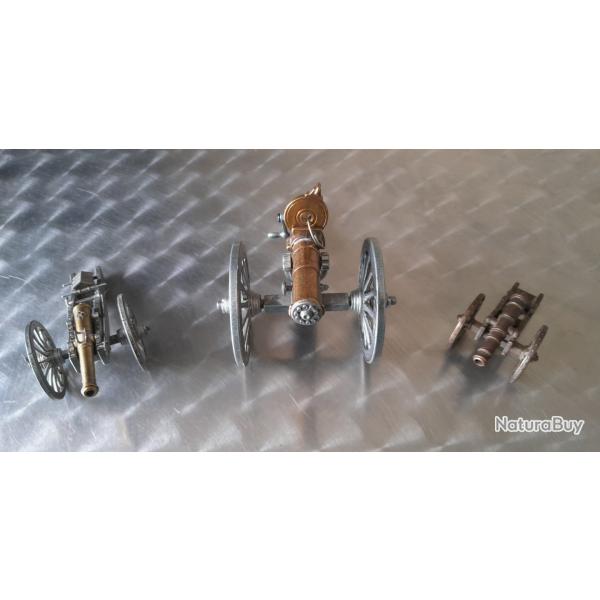 ENSEMBLE 3 MINIS CANONS REPRODUCTION - GRIBEAUVAL - GATLING FRANCE 1883 - REDONDO AMERICANA