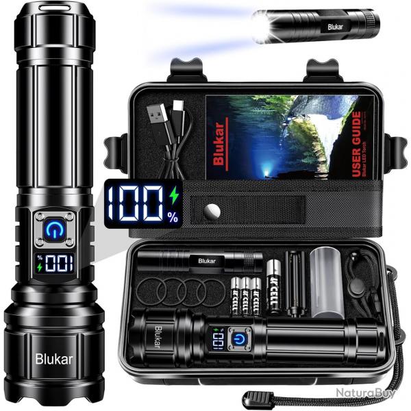 Lampe Torche LED Ultra Puissante 500000 Lumens - Rechargeable - Zoomable 5 Modes -  IP67