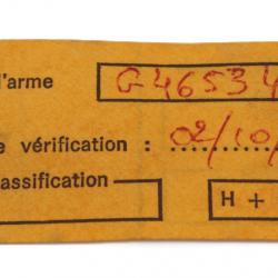 Ticket réglementaire de vérification des armes de l'armée française