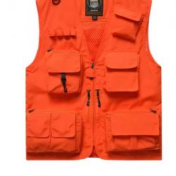 Gilet de pêche léger multi-poches - camping, randonnée, outdoor Orange