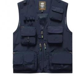 Gilet de pêche léger multi-poches - camping, randonnée, outdoor Bleu