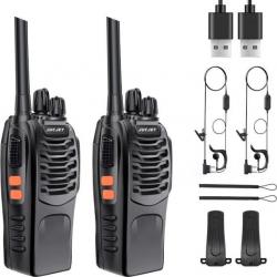 Talkie Walkie 2pcs 446 MHz 16 Canaux IP65 Rechargeable Torche Ecouteurs Chasse Pêche Randonnée