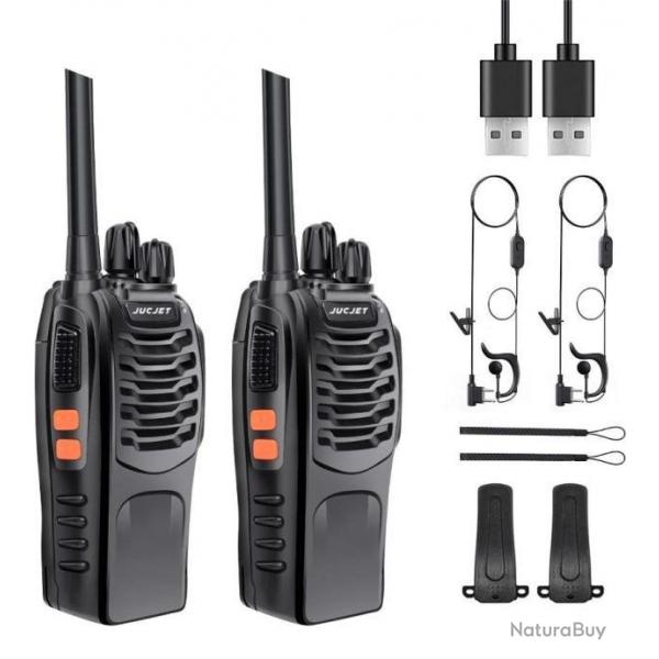Talkie Walkie 2pcs 446 MHz 16 Canaux IP65 Rechargeable Torche Ecouteurs Chasse Pche Randonne