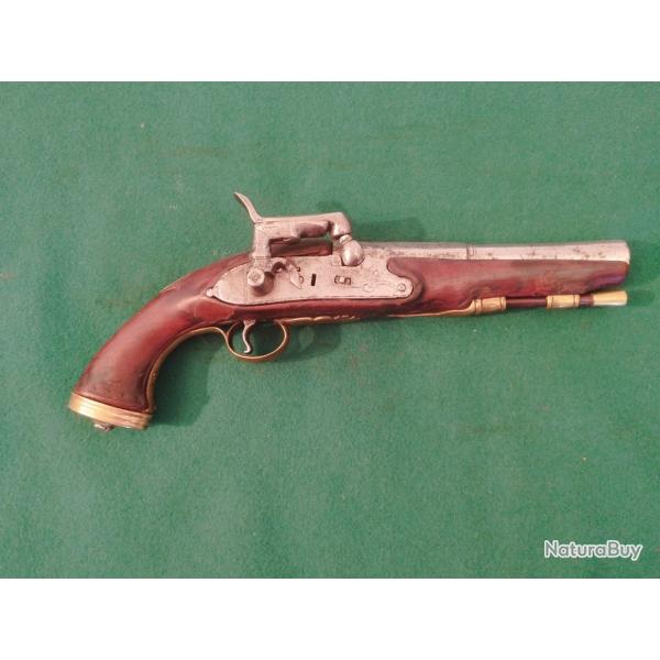 Pistolet Portugaise Silex   18 eme sicle  transforme en percussion