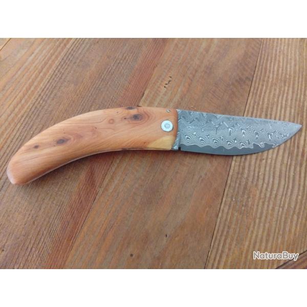 Couteau forg Damas pliant deux clous en cade