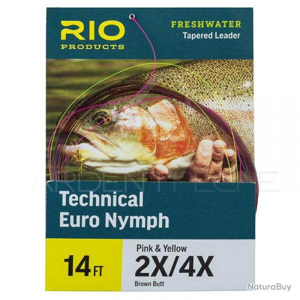 Bas de ligne RIO Technical Euro Nymph 14' (4,30m) Dpart marron pointe rose/jaune