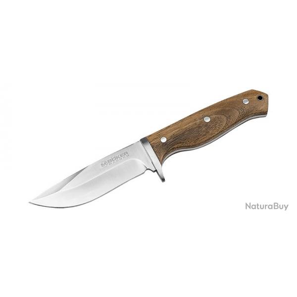 Boker Couteau Walnut Drop - Lame 108mm - Manche Noyer - Trou pour dragone - Etui cuir