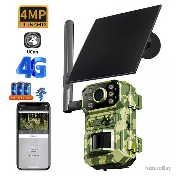Camra de Chasse Solaire 4MP 4G avec Carte SIM Vision Nocturne IR Dtection PIR IP66 avec Carte 128G