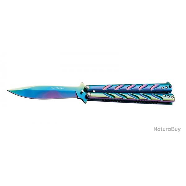 Boker Couteau Titane Balisong Rainbow - Lame 102mm - Manche Acier