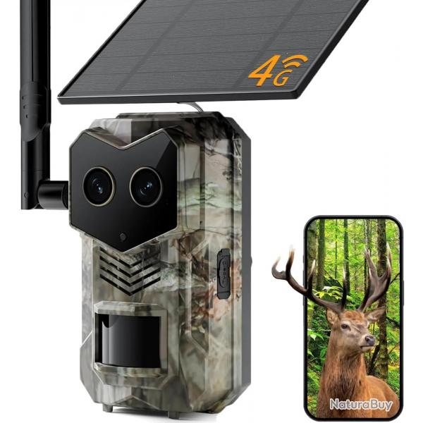 Camra de Chasse Solaire 4G 2K avec SIM Vision Nocturne Couleur + tir GPS Batterie 7800mAh Etanche