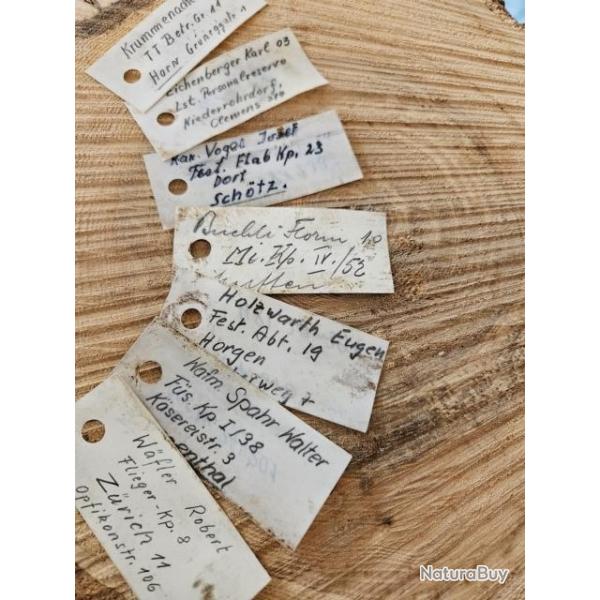 7x Plaque de Couche tiquette de soldat / Carte d'identit Suisse Schmidt Rubin K11 K31