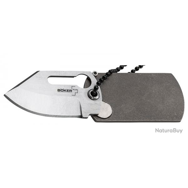 Boker Couteau Dog Tag Knife - Lame 43mm - Manche Titane - Chane de cou