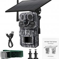 Caméra de Chasse 4G avec GPS et Panneau Solaire Vision Nocturne HD Détection PIR Etanche IP65 SD 64G