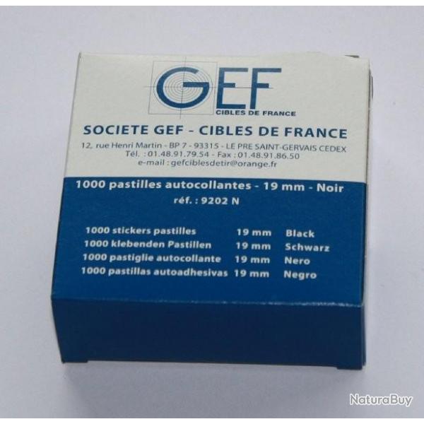 1 000 pastilles autocollantes de tir noire 15mm GEF