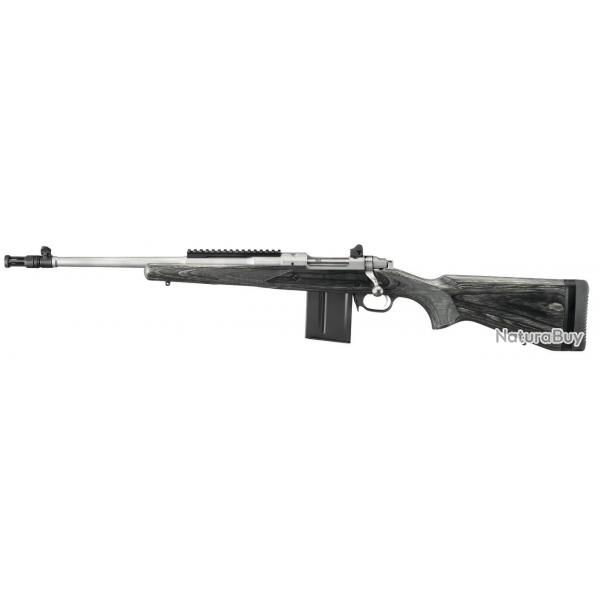 CARABINE RUGER GUNSITE SCOUT KM77-LG 308W GAUCHER CACHE FLAMME INOX