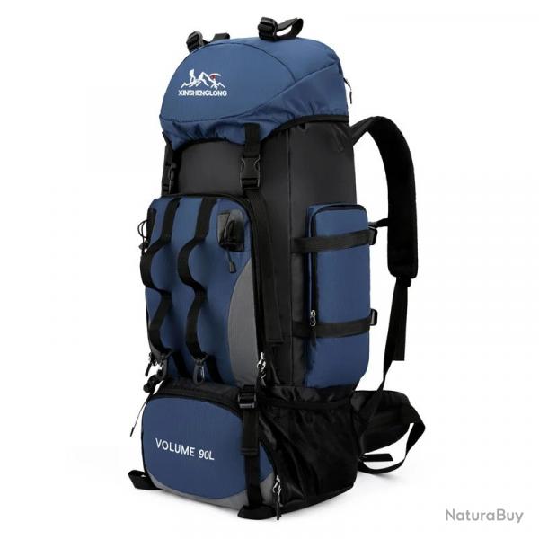 Sac  Dos de Randonne 90L Etanche Oxford Rsistant Trekking Camping Escalade Voyage Plein Air Bleu