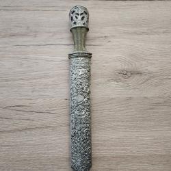 Dague Tibetaine Dughti en Argent - Huit Symboles Auspicieux du bouddhisme
