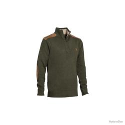 Pull Fox Col Zippé Marron Acrylique Laine Empiècements Suédine T3XL