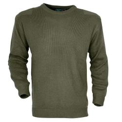 Pull Commando Kaki 100 Acrylique Col Rond Renforts Épaules