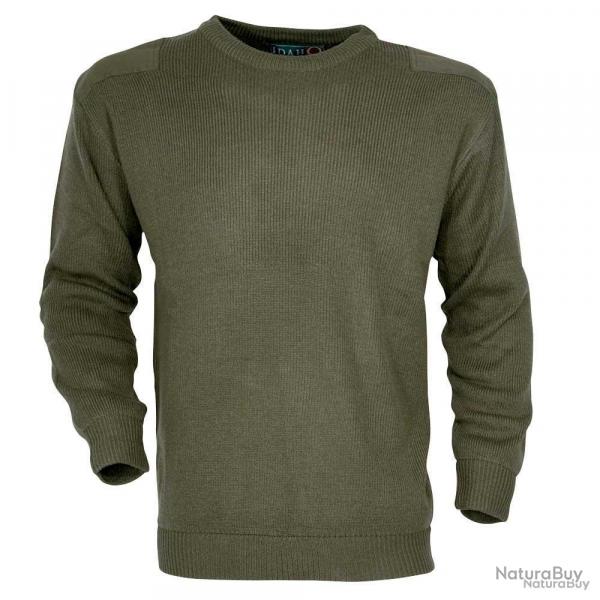 Pull Commando Kaki 100 Acrylique Col Rond Renforts paules