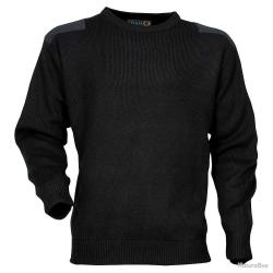 Pull commando noir 100% acrylique col rond renforts épaules coudes TXL