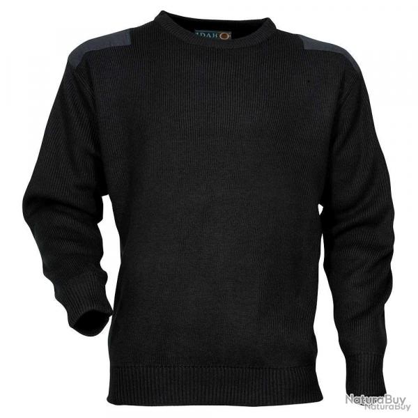 Pull commando noir 100% acrylique col rond renforts paules coudes TXL
