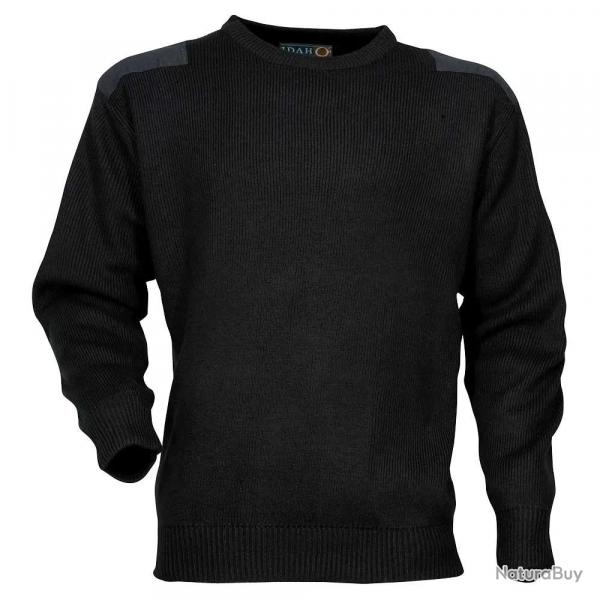 Pull commando noir 100 acrylique col rond renforts paules coudes