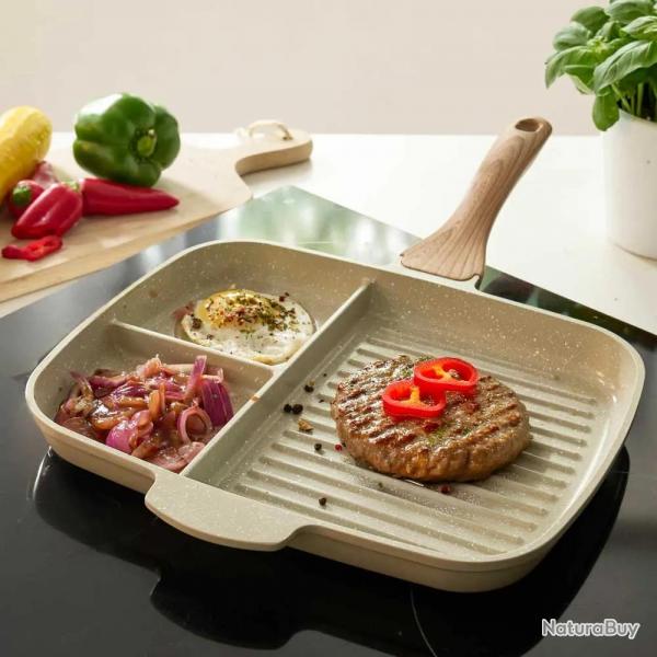 Poêle grill compartimentée céramique 31x24.5cm fonte alu 2mm