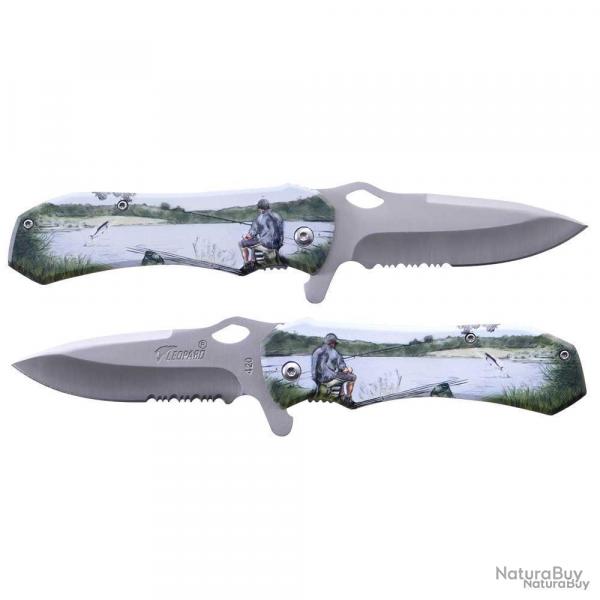 Couteau Tactique 3D Grip Pcheur Lame Inox 7,9cm Manche Alu 19,4cm