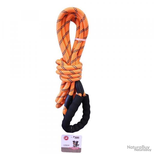 Longe rflchissante orange nylon avec poigne et mousqueton