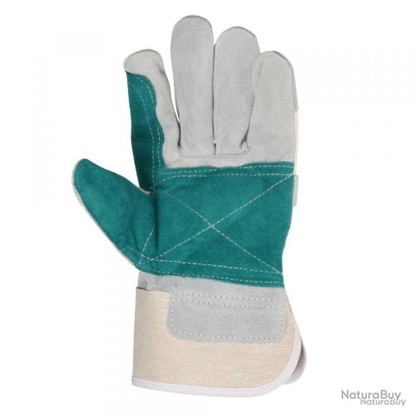 Gants de travail cuir fendu vache double paume coton