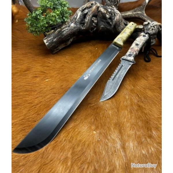 Machette et couteau, la paire jungle camo.