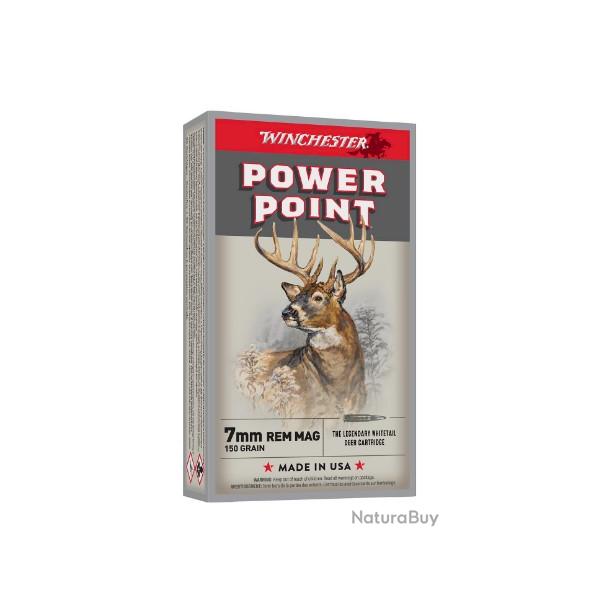 Munitions Winchester Power Point 9.7g 150gr - Cal. 7mm Rem Mag x2 boites