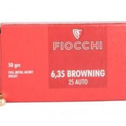 Cartouches FIOCCHI Calibre 25 ACP 6.35mm Browning - Boite de 50 unités