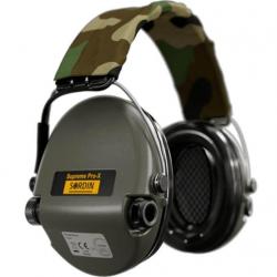 CASQUE ANTI BRUIT ELECTRONIQUE SORDIN SUPREME PRO-X VERT BANDEAU CAMO COUSSINS PVC