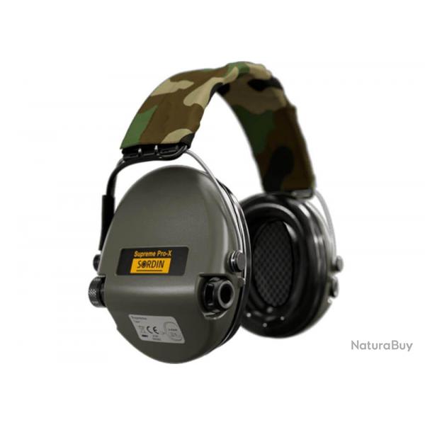 CASQUE ANTI BRUIT ELECTRONIQUE SORDIN SUPREME PRO-X VERT BANDEAU CAMO COUSSINS PVC