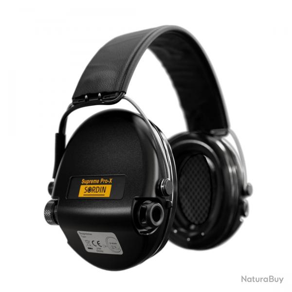 CASQUE ANTI BRUIT ELECTRONIQUE SORDIN SUPREME PRO-X LED NOIR BANDEAU CUIR COUSSINS GEL