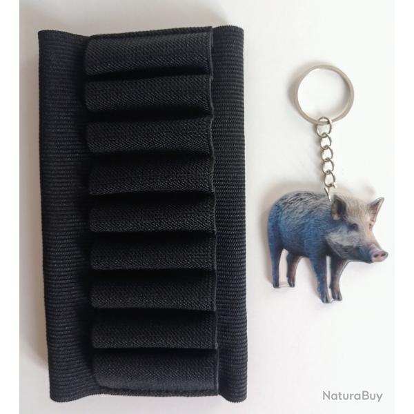 Ensemble cartouchire de crosse carabine et porte cls sanglier. Neuf.