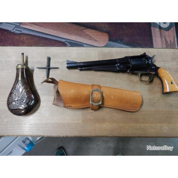 REVOLVER POUDRE NOIR UBERTI CAL.44 + HOLSTER +CLEF CHEMINE+ POIRE POUR POUDRE TRES BON ETAT OCCASION