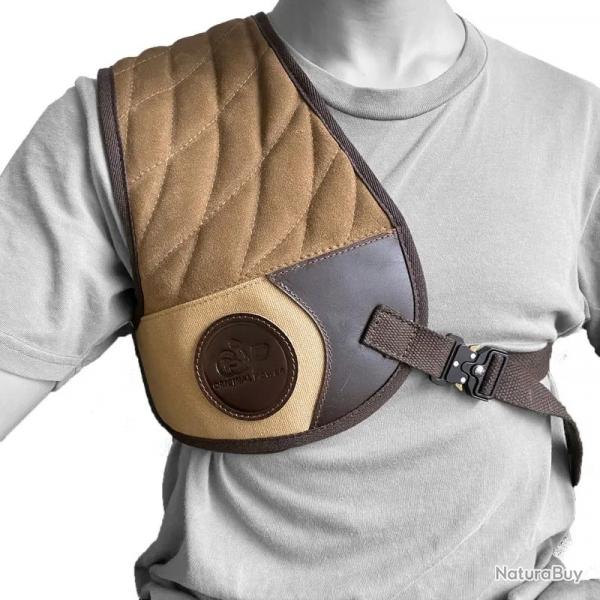 Protection d'Epaule ball-trap Cuir /Toile Coussin Anti-Recul Fusil de Chasse Droite Kaki
