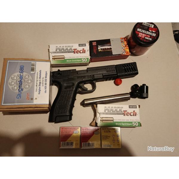 Pack complet issc m22 embout long .68 embout 18mm embout 20mm divers projectiles munition slugmaker