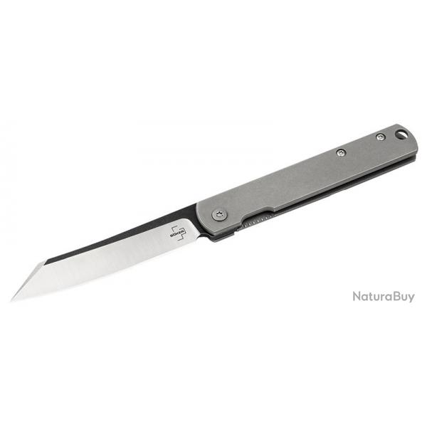 Boker Couteau Zenshin - Lame 75mm - Manche Acier - Anneau pour dragonne