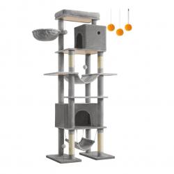 Arbre à chat 201 cm forme de tour taille XXL multi-niveaux 1 plateforme 1 panier 2 niches 2 hamacs
