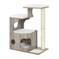 Arbre à chat hauteur 88 cm 3 plate-formes et 1 grotte panneau mdf avec placage de bois poteau en si