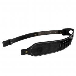 Sangle pour fusil en cuir gaufré avec cartouchière - noir - LIVRAISON GRATUITE